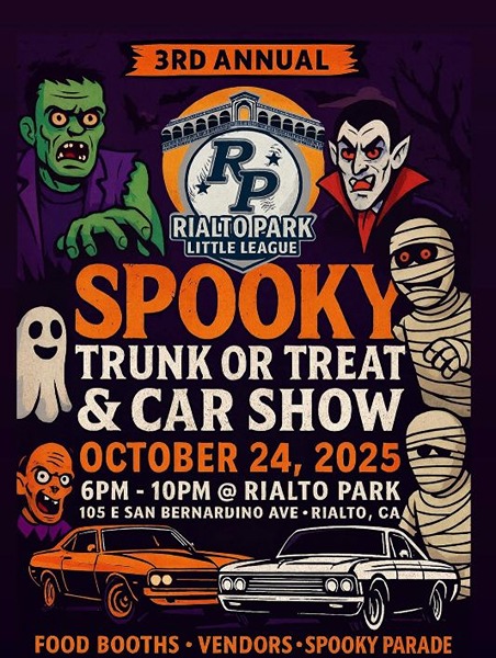 Rialto Park Trunk Or Treat Car Show flyer 2025